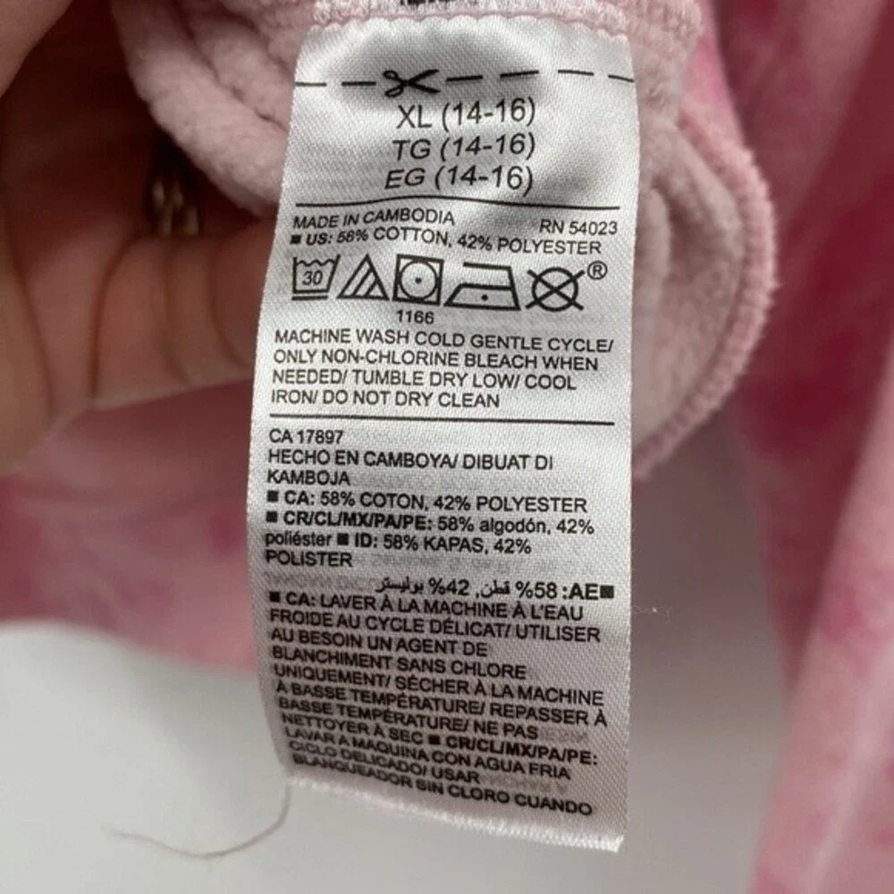 Old Navy Girls Pullover Hoodie Sweatshirt Pink Tie Dye Front Pocket XL 14-16